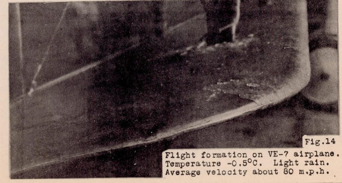 Figure 14. Flight formation on VE-70 airplane. Temperature -0.5 C. Light rain. Average velocity about 80 m.p.h.